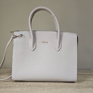 Furla Light Greige 2 Way Satchel + Booklet Plastic Still On Zipper Simple Classy